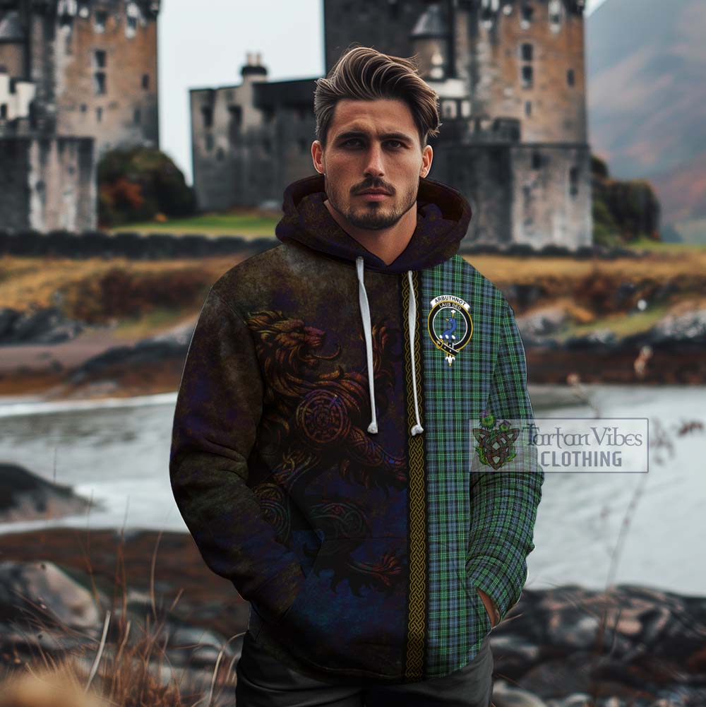 Tartan Vibes Clothing Arbuthnot Tartan Family Crest Cotton Hoodie Alba Gu Brath Be Brave Lion Ancient Style