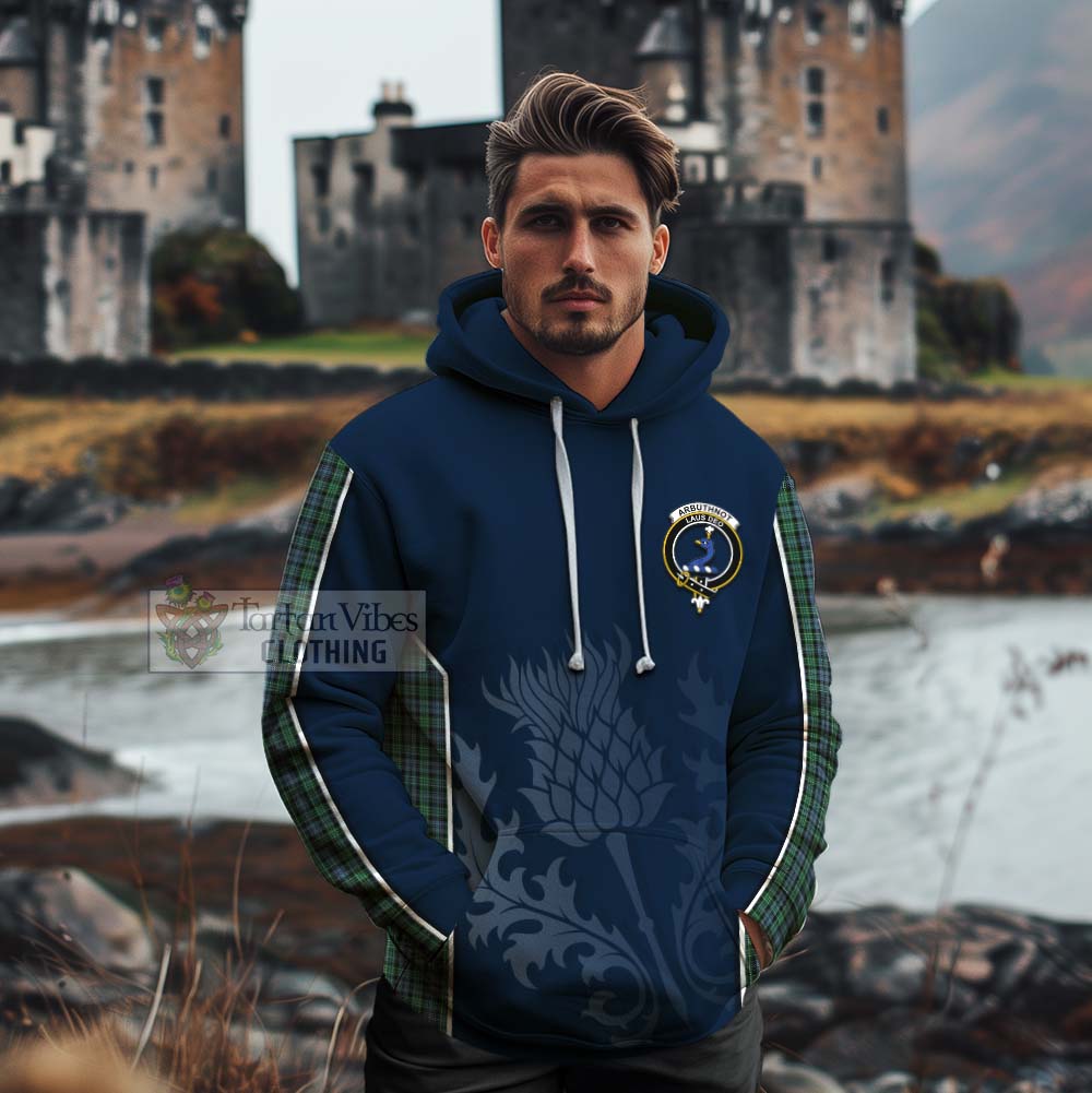 Tartan Vibes Clothing Arbuthnot Tartan Cotton Hoodie with Family Crest and Scottish Thistle Vibes Sport Style