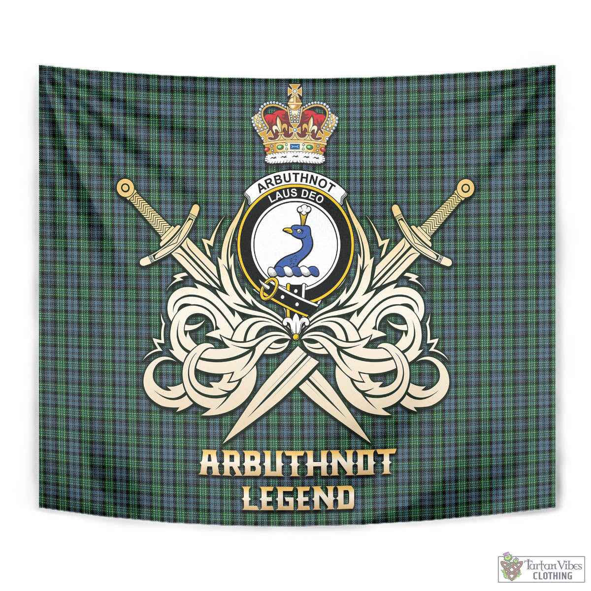 Arbuthnot Tartan Tapestry with Clan Crest and the Golden Sword of Courageous Legacy - Tartan Vibes Clothing