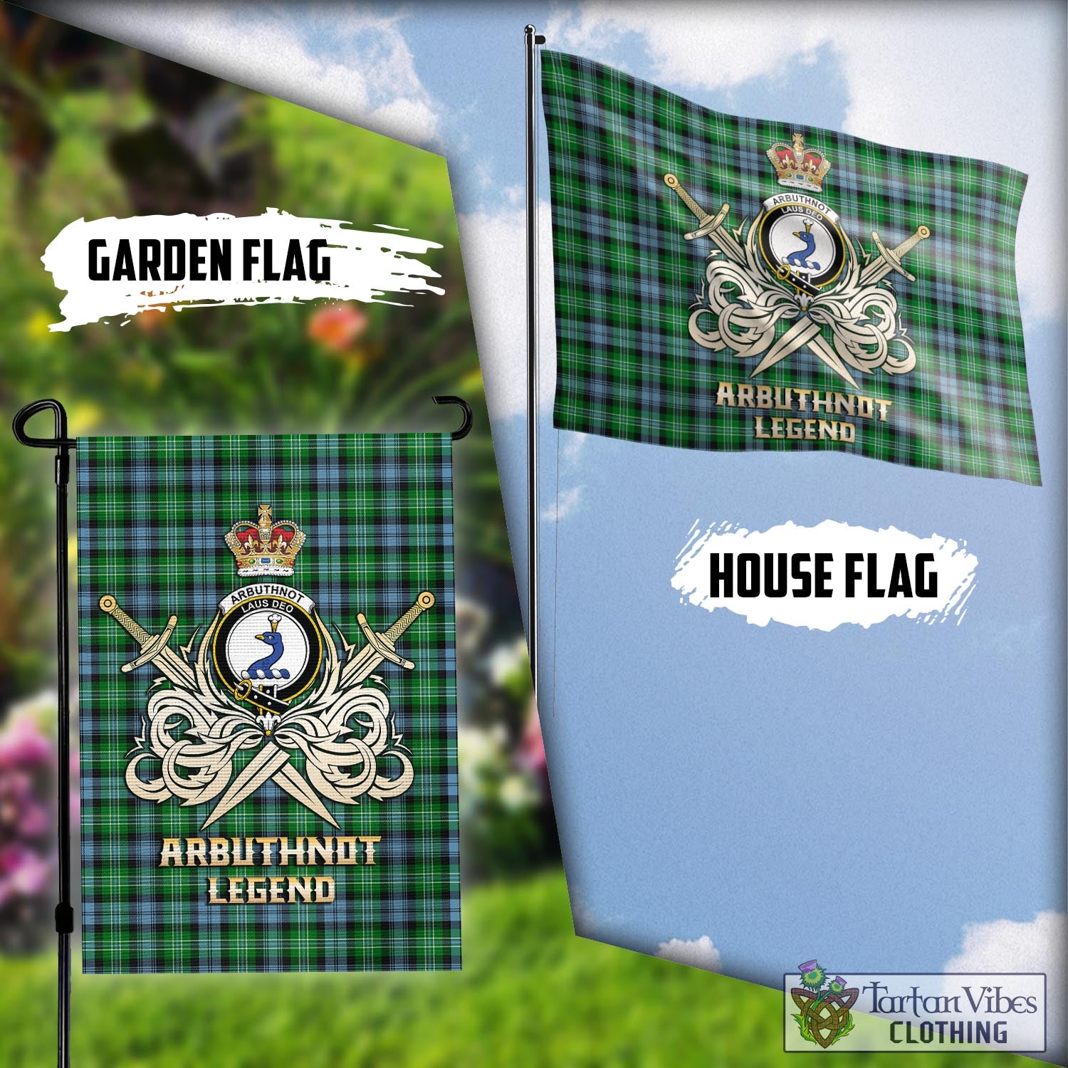 Tartan Vibes Clothing Arbuthnot Ancient Tartan Flag with Clan Crest and the Golden Sword of Courageous Legacy