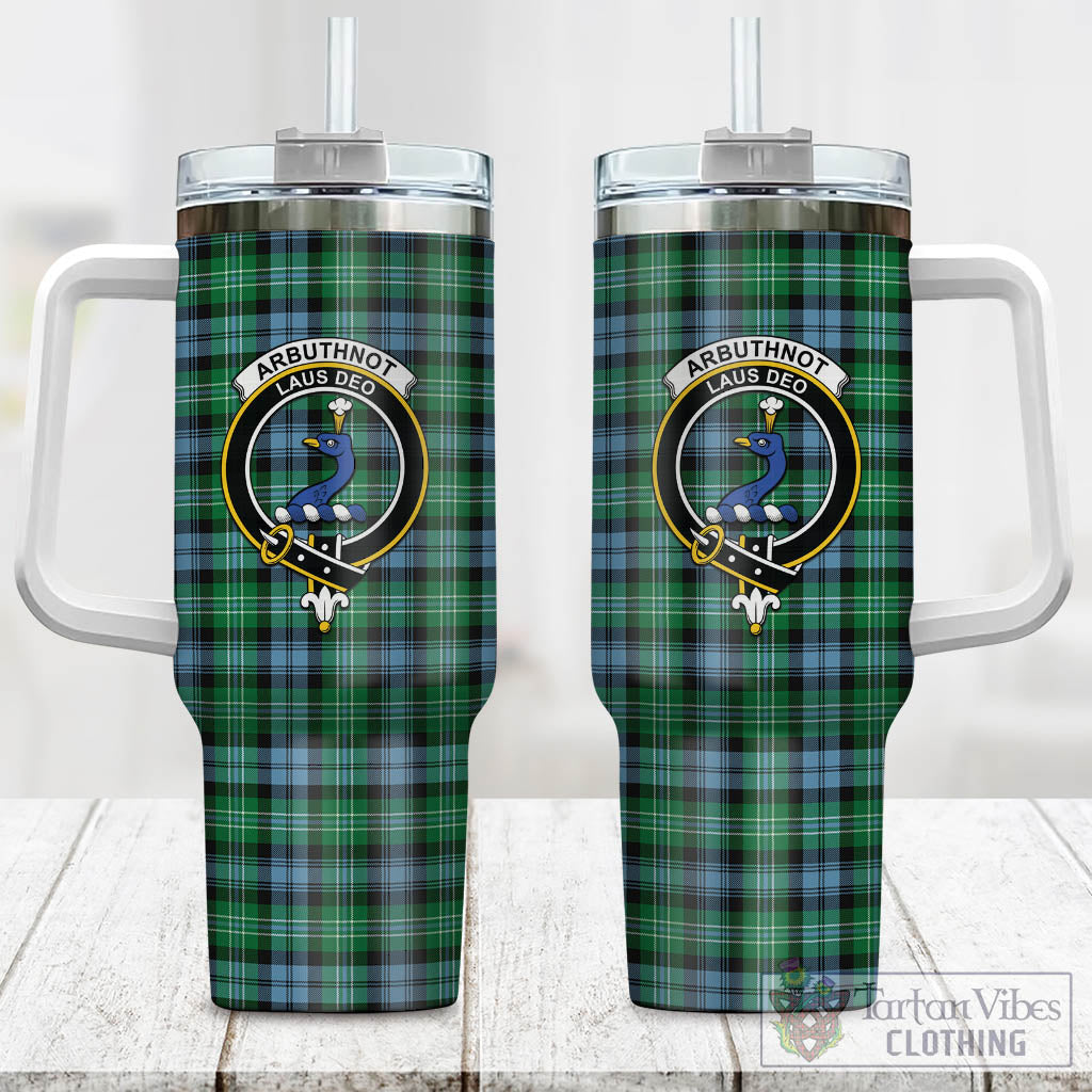 Tartan Vibes Clothing Arbuthnot Ancient Tartan and Family Crest Tumbler with Handle