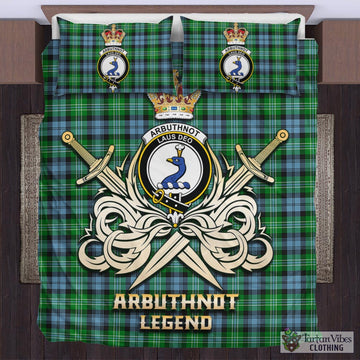 Arbuthnot Ancient Tartan Bedding Set with Clan Crest and the Golden Sword of Courageous Legacy
