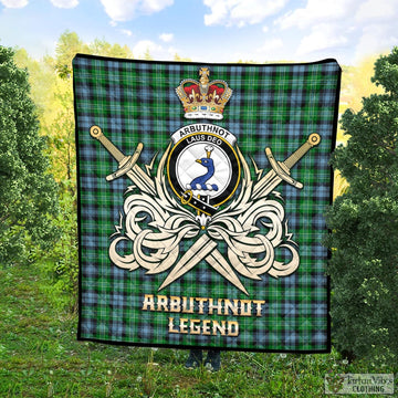 Arbuthnot Ancient Tartan Quilt with Clan Crest and the Golden Sword of Courageous Legacy