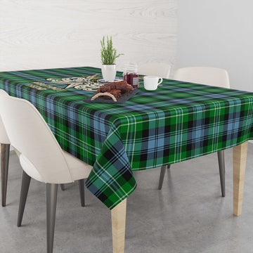 Arbuthnot Ancient Tartan Tablecloth with Clan Crest and the Golden Sword of Courageous Legacy