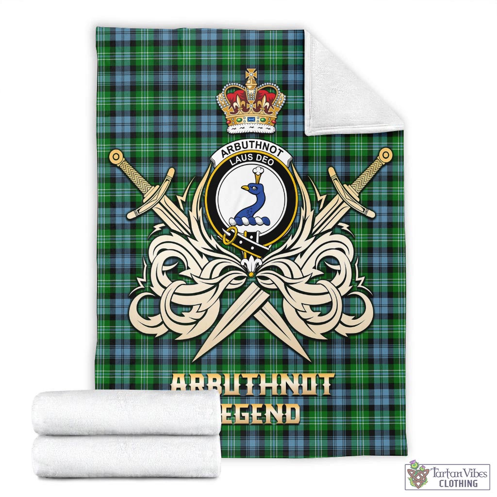 Tartan Vibes Clothing Arbuthnot Ancient Tartan Blanket with Clan Crest and the Golden Sword of Courageous Legacy