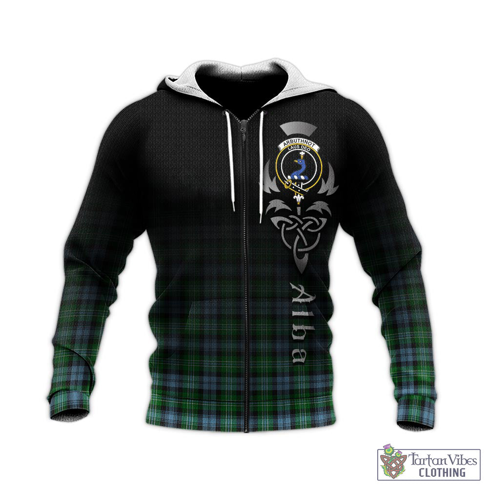 Tartan Vibes Clothing Arbuthnot Ancient Tartan Knitted Hoodie Featuring Alba Gu Brath Family Crest Celtic Inspired
