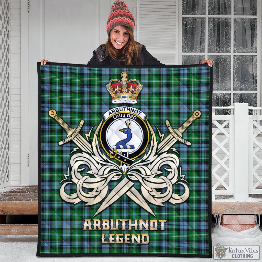 Tartan Vibes Clothing Arbuthnot Ancient Tartan Quilt with Clan Crest and the Golden Sword of Courageous Legacy