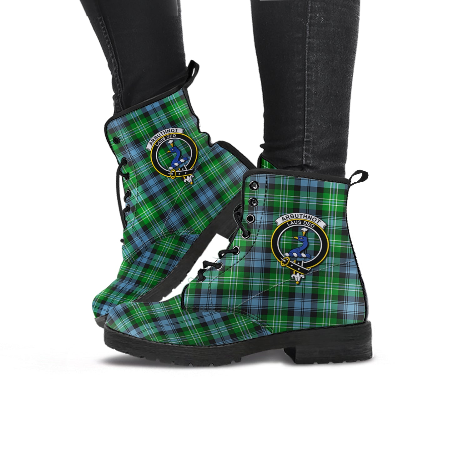 Arbuthnot Ancient Tartan Leather Boots with Family Crest - Tartanvibesclothing