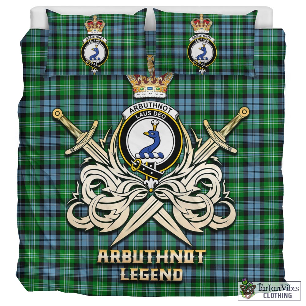 Tartan Vibes Clothing Arbuthnot Ancient Tartan Bedding Set with Clan Crest and the Golden Sword of Courageous Legacy
