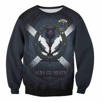 Arbuthnot Clan Crest Sweatshirt with Celtic Knot Thistle and Saltire