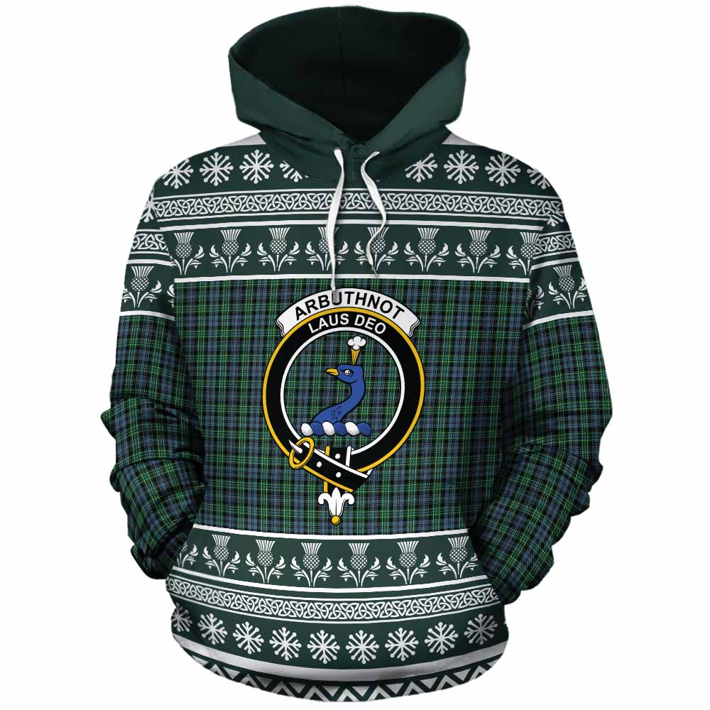 Arbuthnot Clan Tartan Christmas Cotton Hoodie with Family Crest - Tartan Vibes Clothing