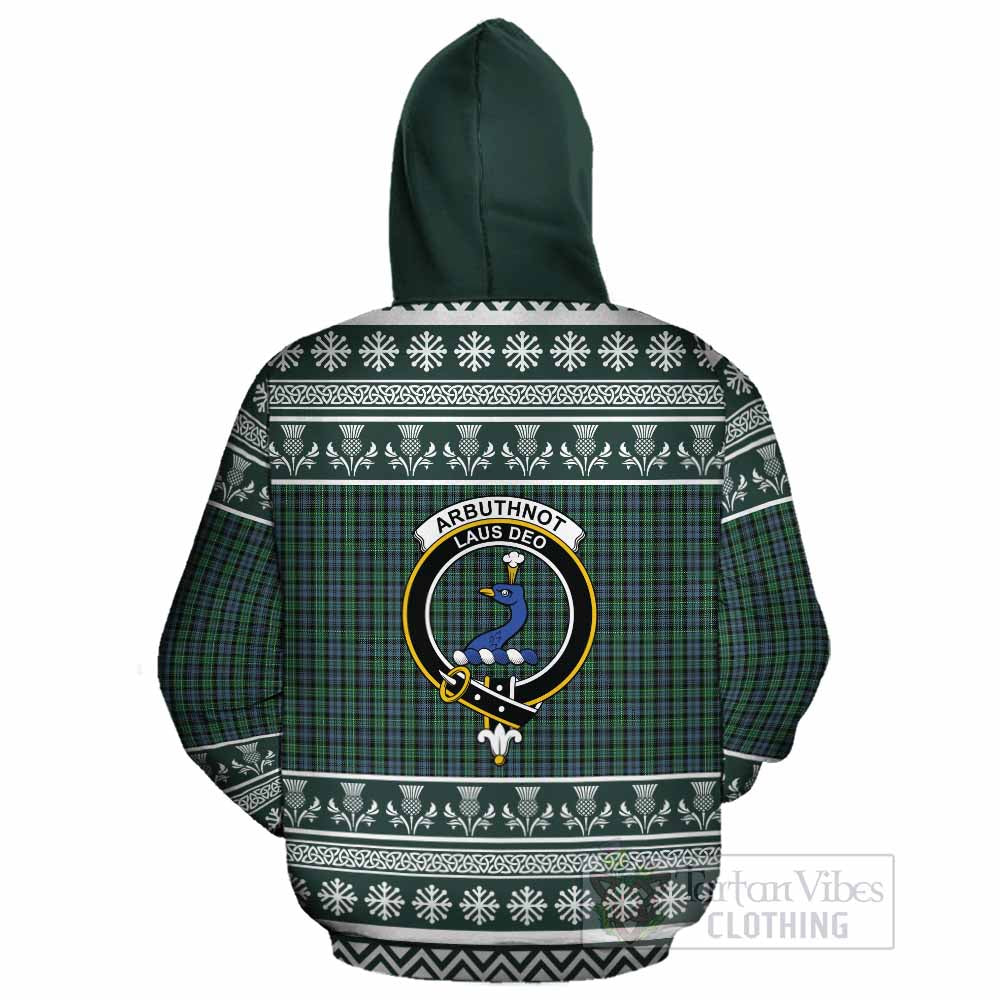 Arbuthnot Clan Tartan Christmas Cotton Hoodie with Family Crest - Tartan Vibes Clothing