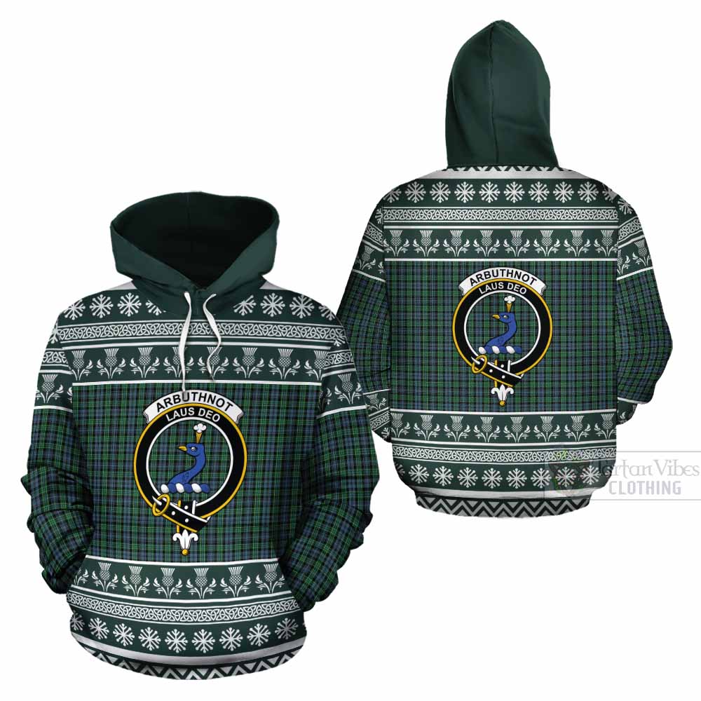 Arbuthnot Clan Tartan Christmas Cotton Hoodie with Family Crest - Tartan Vibes Clothing