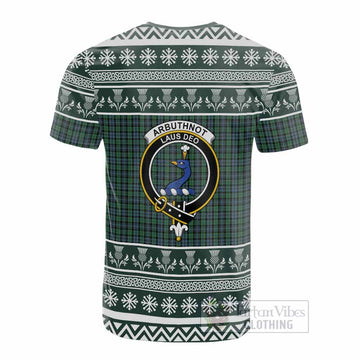 Arbuthnot Clan Tartan Christmas Cotton T-shirt with Family Crest