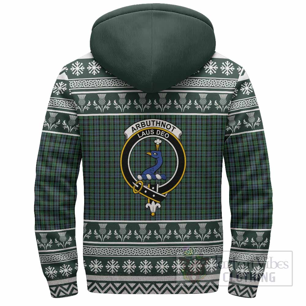 Arbuthnot Clan Tartan Christmas Fleece Hoodie with Family Crest - Tartan Vibes Clothing