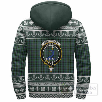 Arbuthnot Clan Tartan Christmas Fleece Hoodie with Family Crest - Tartan Vibes Clothing