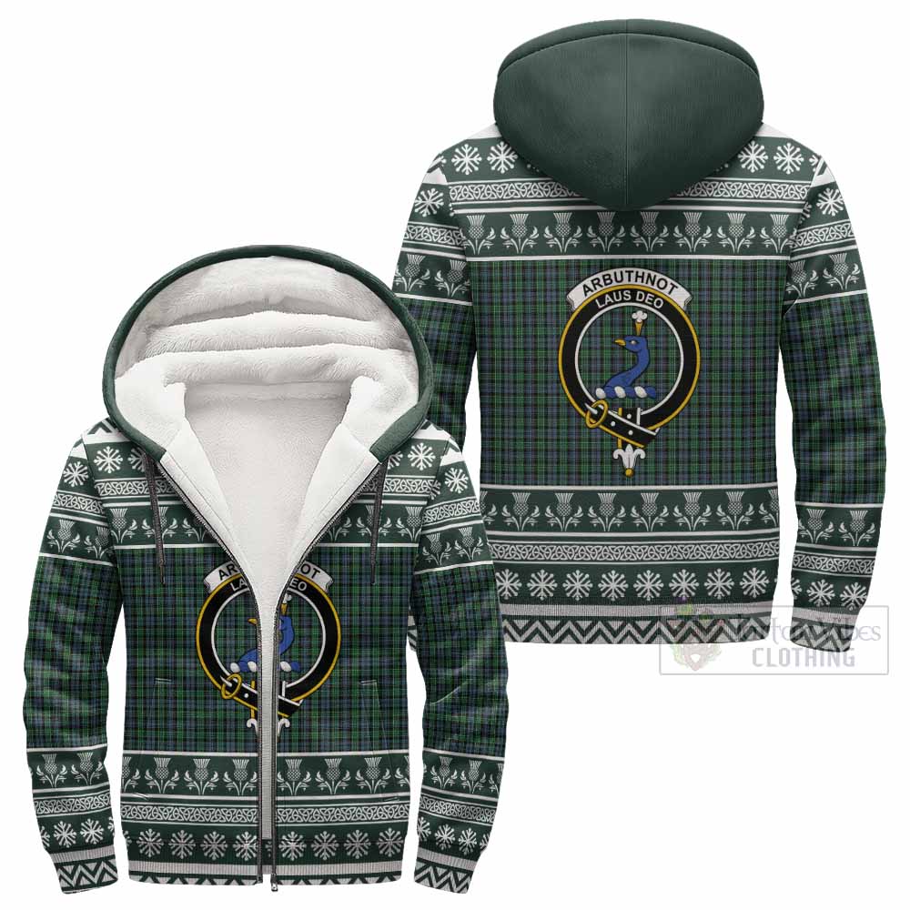 Arbuthnot Clan Tartan Christmas Fleece Hoodie with Family Crest - Tartan Vibes Clothing
