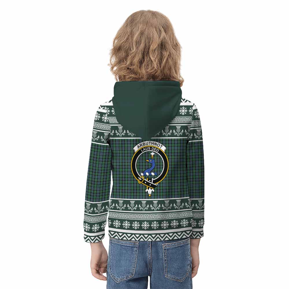 Arbuthnot Clan Tartan Christmas Kid Hoodie with Family Crest - Tartan Vibes Clothing