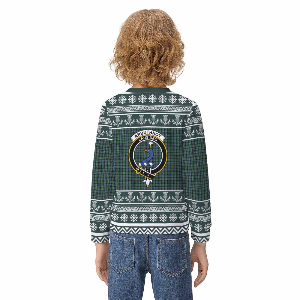 Arbuthnot Clan Tartan Christmas Kid Ugly Sweatshirt with Family Crest - Tartan Vibes Clothing