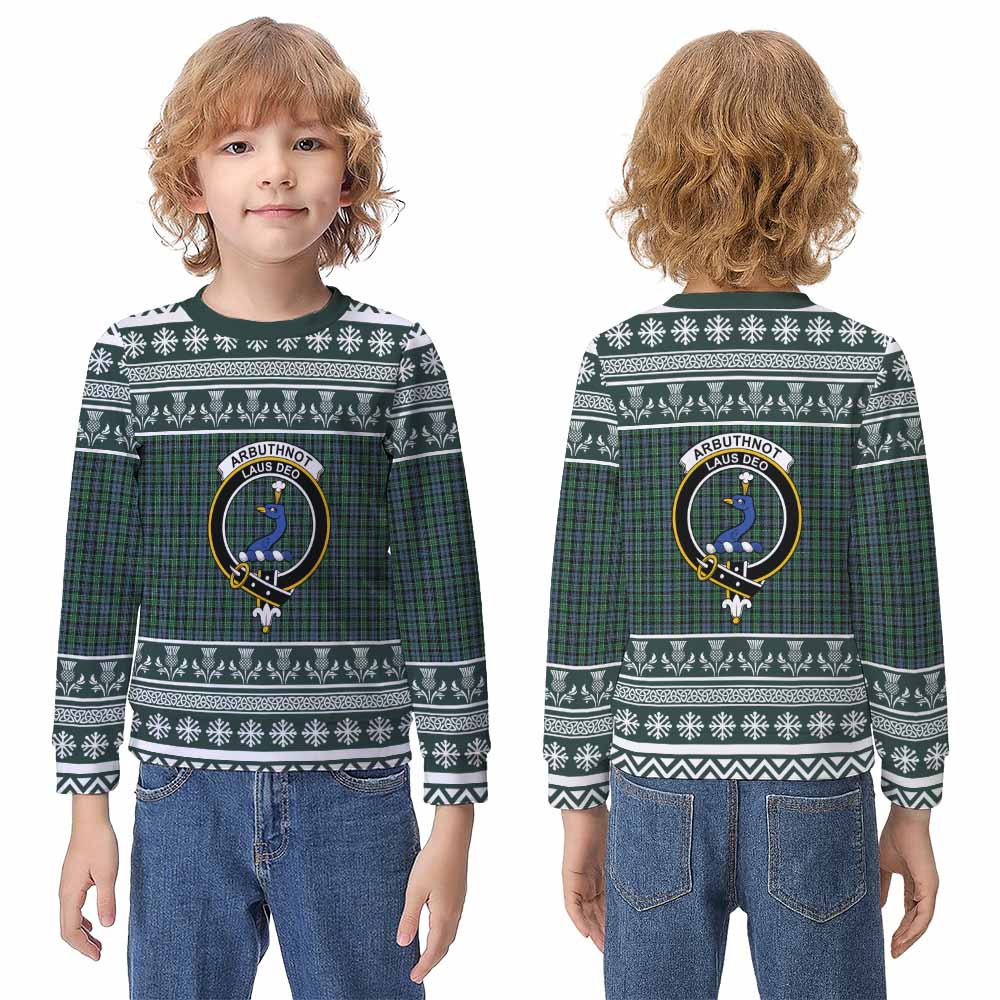 Arbuthnot Clan Tartan Christmas Kid Ugly Sweatshirt with Family Crest - Tartan Vibes Clothing