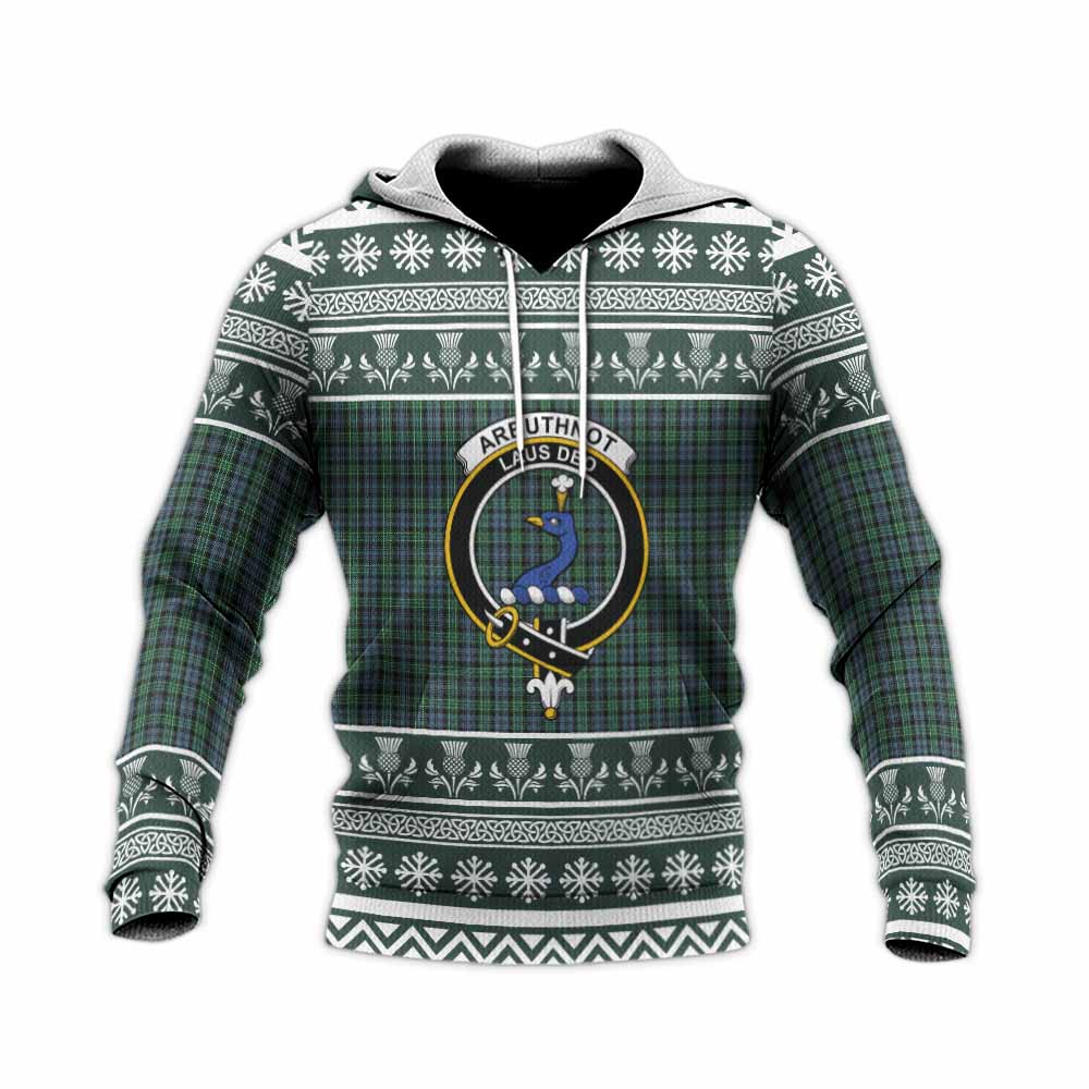 Arbuthnot Clan Tartan Christmas Knitted Hoodie with Family Crest - Tartan Vibes Clothing