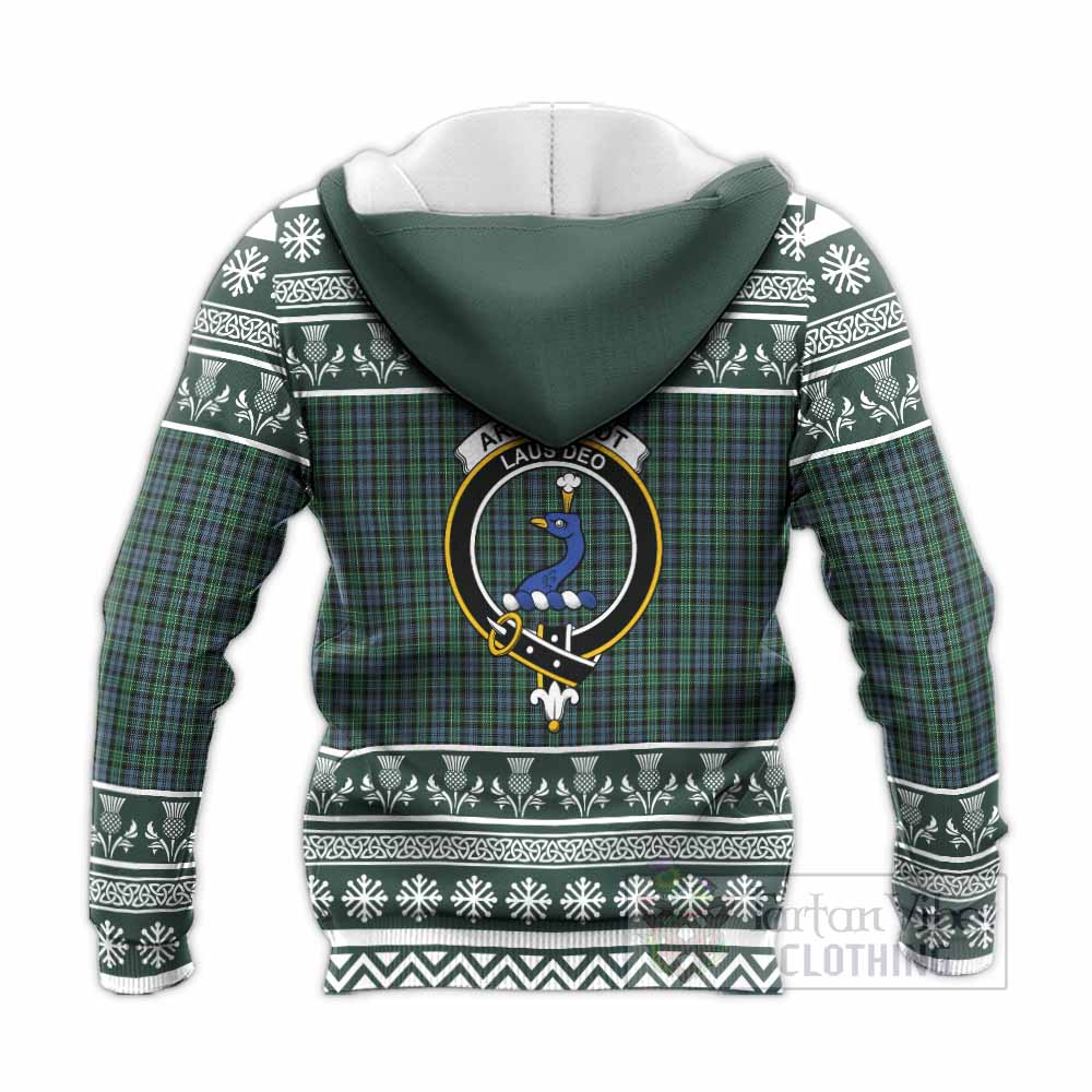 Arbuthnot Clan Tartan Christmas Knitted Hoodie with Family Crest - Tartan Vibes Clothing