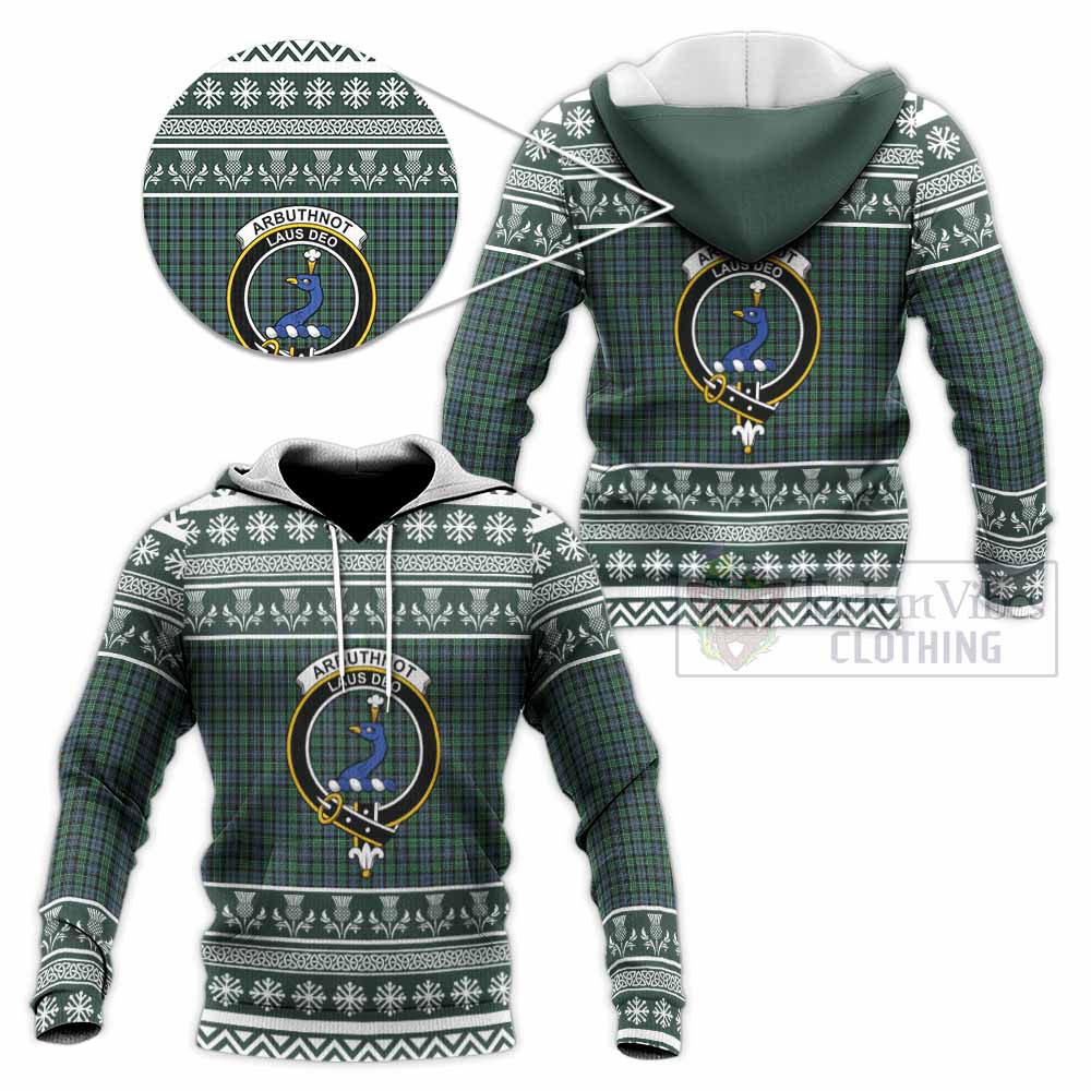 Arbuthnot Clan Tartan Christmas Knitted Hoodie with Family Crest - Tartan Vibes Clothing