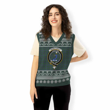 Arbuthnot Clan Tartan Christmas Knitted V-Neck Vest with Family Crest