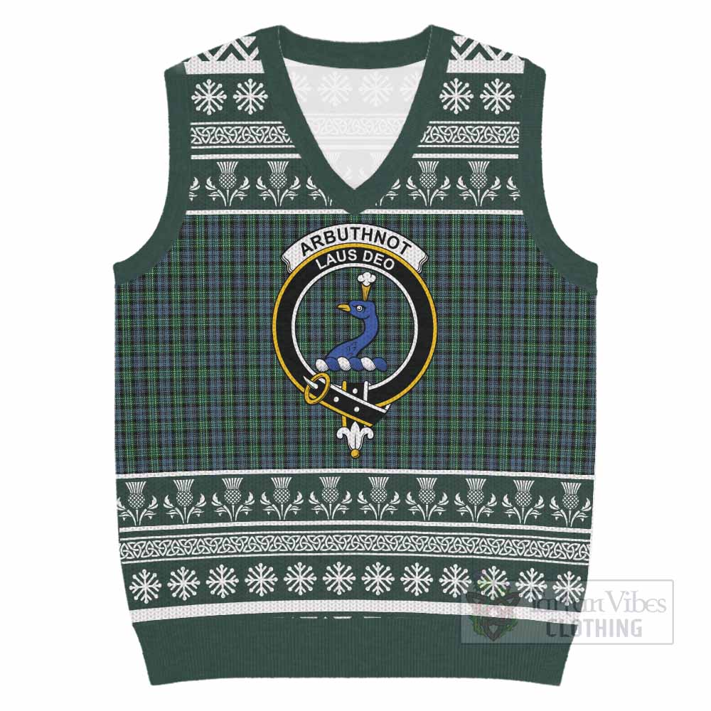 Arbuthnot Clan Tartan Christmas Knitted V-Neck Vest with Family Crest - Tartan Vibes Clothing
