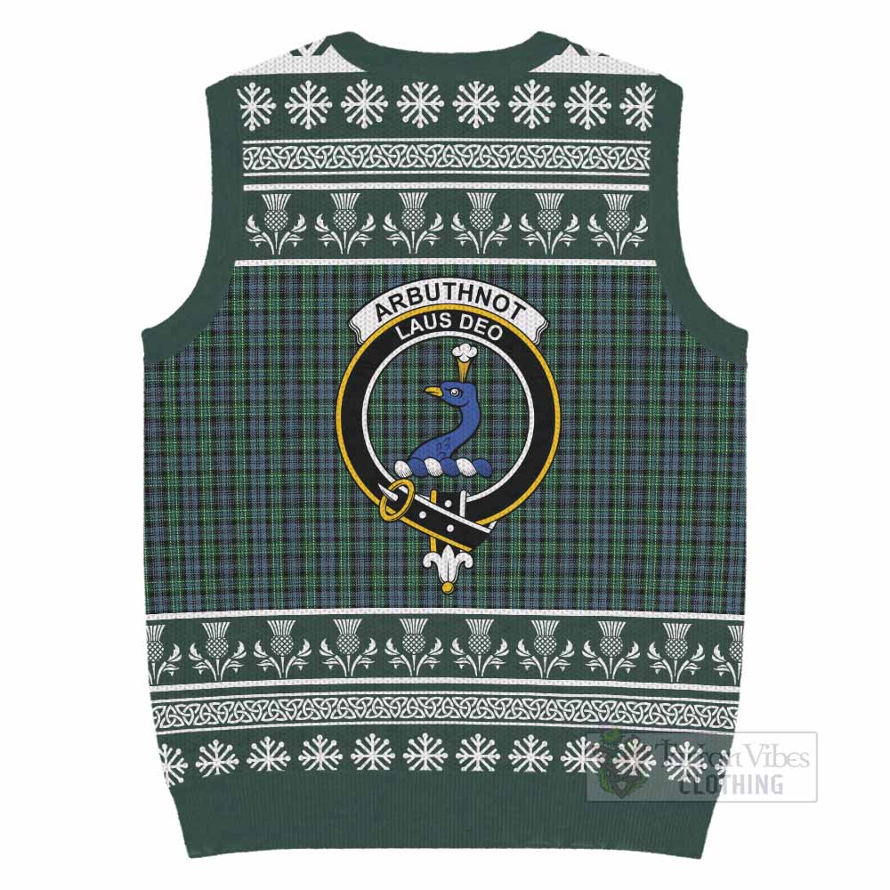 Arbuthnot Clan Tartan Christmas Knitted V-Neck Vest with Family Crest - Tartan Vibes Clothing