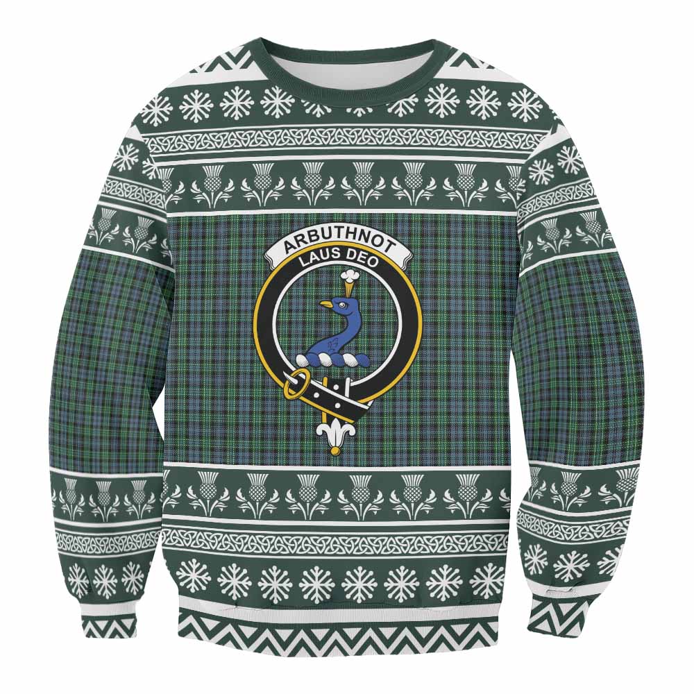 Arbuthnot Clan Tartan Christmas Sweatshirt with Family Crest - Tartan Vibes Clothing