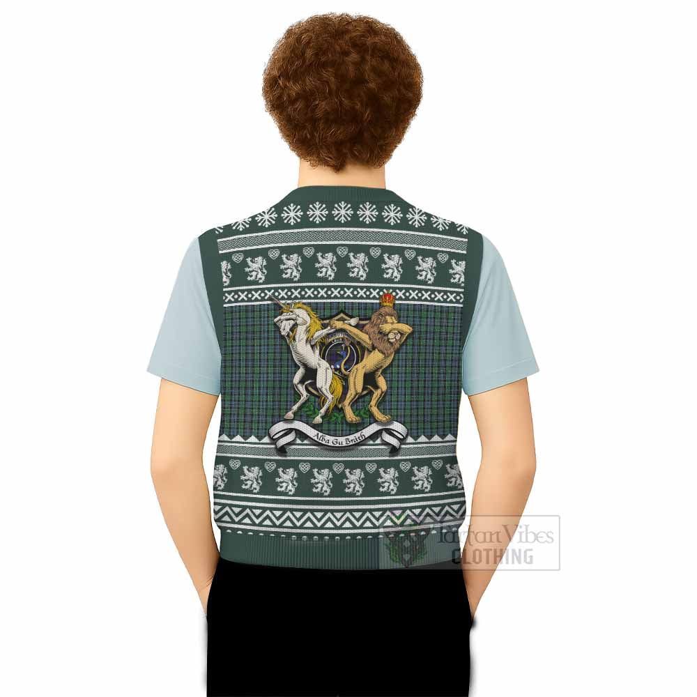 Arbuthnot Clan Tartan Crest Christmas Knitted V-Neck Vest Coat of Arms Funny Style - Tartan Vibes Clothing