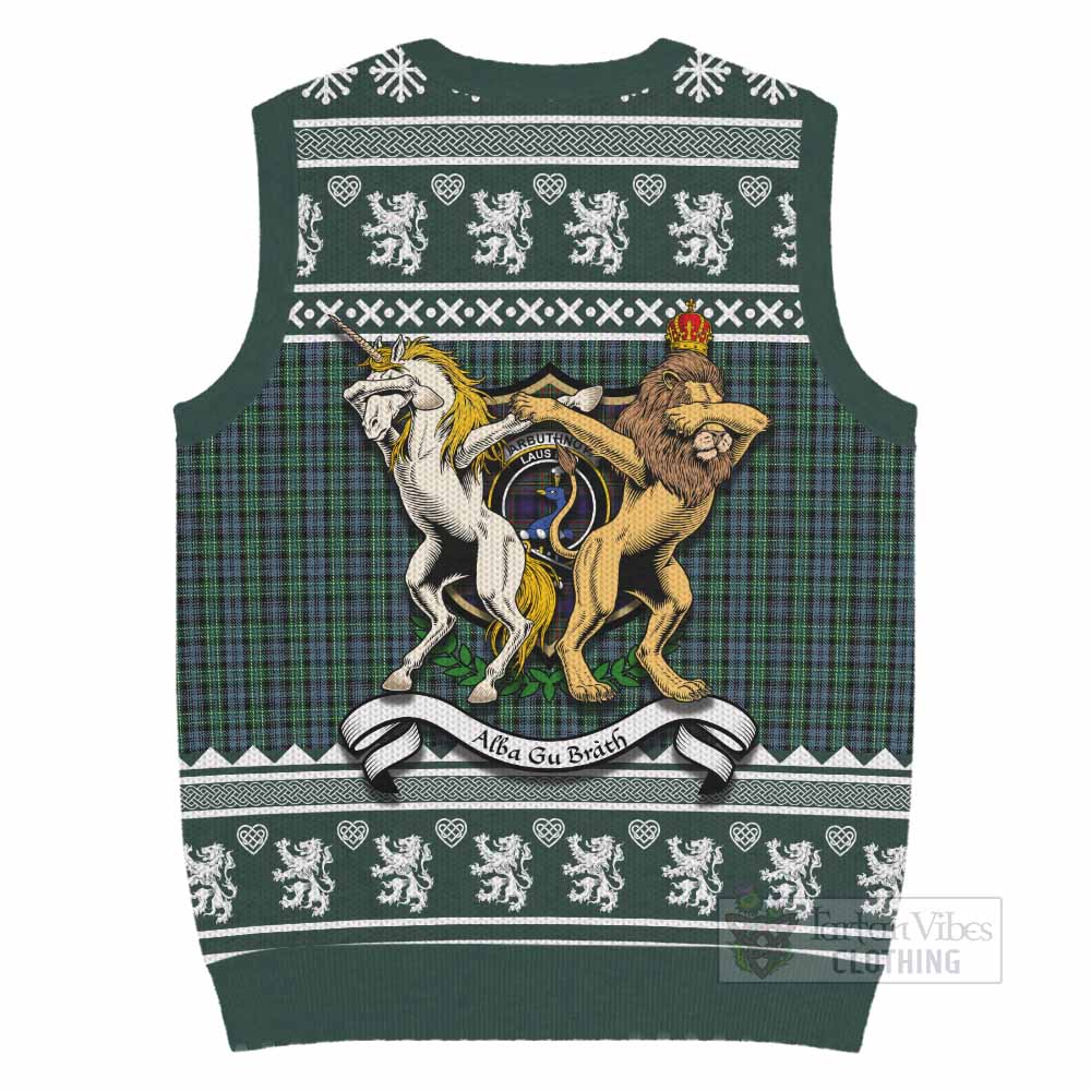 Arbuthnot Clan Tartan Crest Christmas Knitted V-Neck Vest Coat of Arms Funny Style - Tartan Vibes Clothing