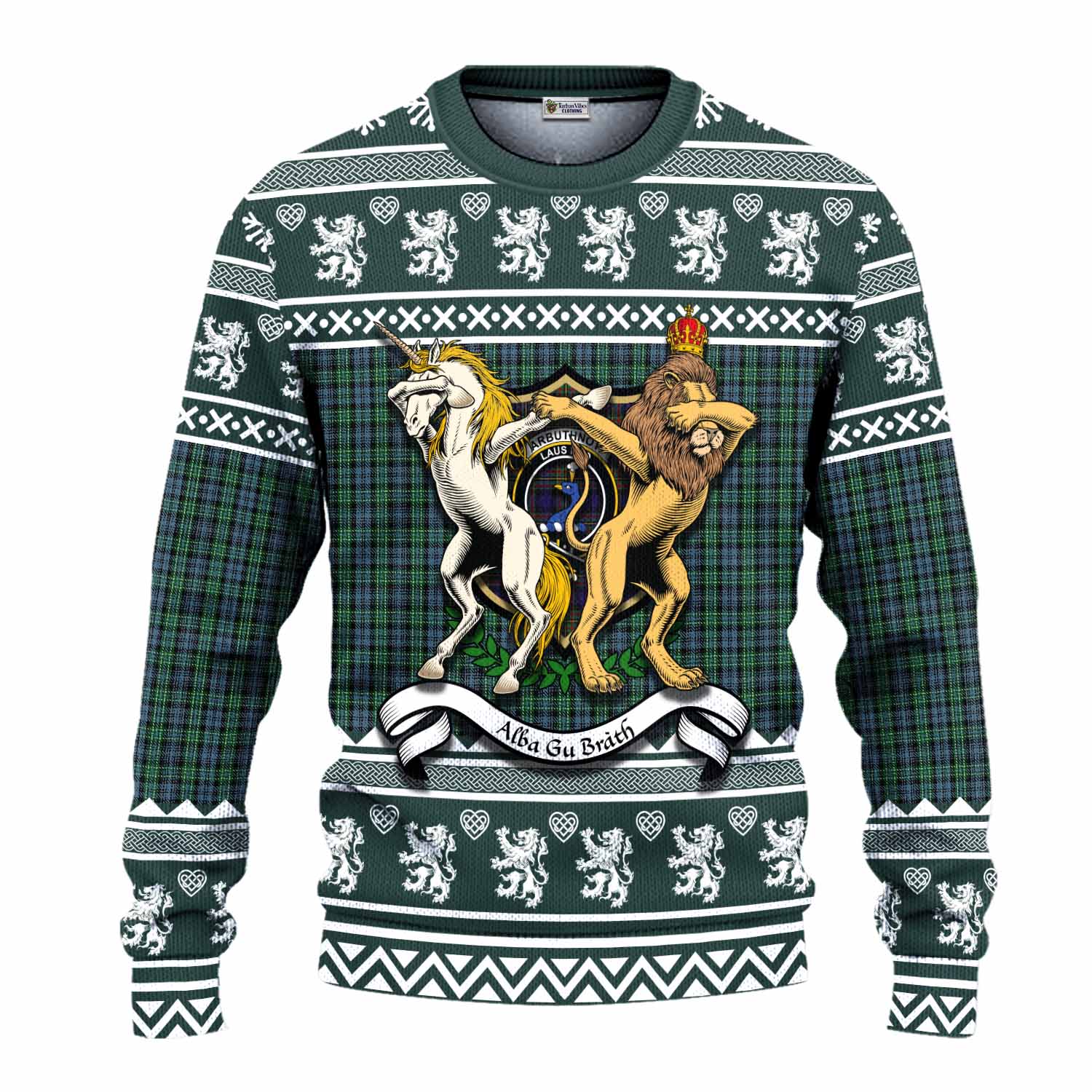 Arbuthnot Clan Tartan Crest Christmas Ugly Sweater Coat of Arms Funny Style - Tartan Vibes Clothing