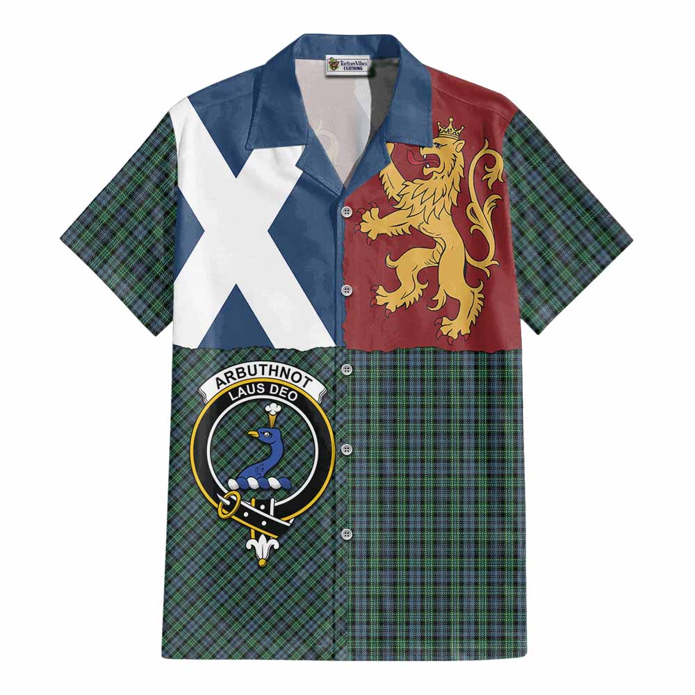 Arbuthnot Crest Tartan Cotton Hawaiian Shirt with Lion Rampant Saltire Style - Tartan Vibes Clothing