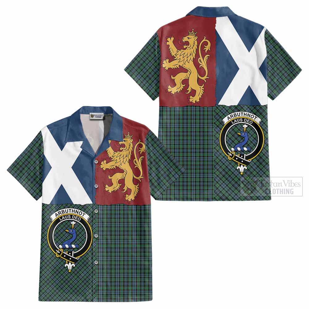 Arbuthnot Crest Tartan Cotton Hawaiian Shirt with Lion Rampant Saltire Style - Tartan Vibes Clothing
