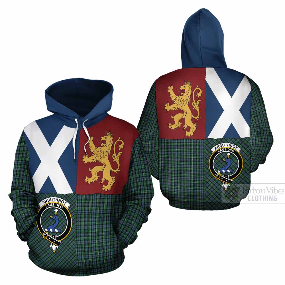 Arbuthnot Crest Tartan Cotton Hoodie with Lion Rampant Saltire Style - Tartan Vibes Clothing