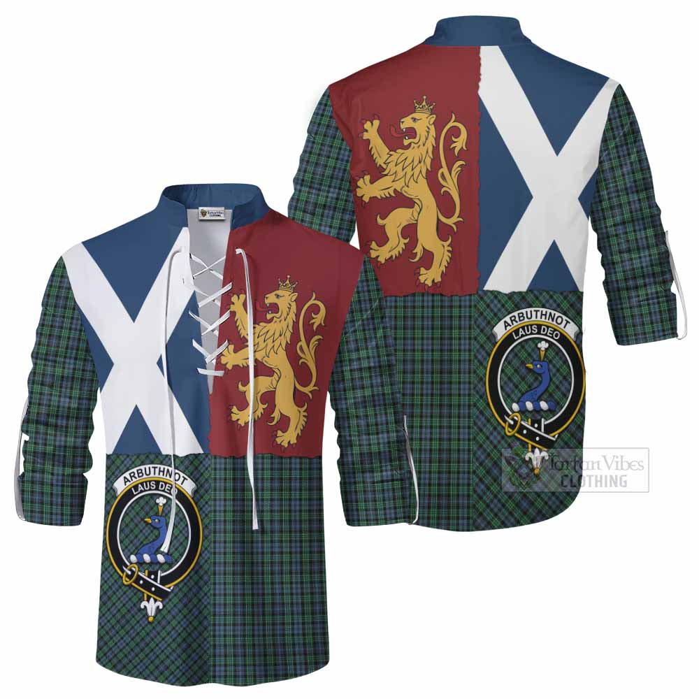 Arbuthnot Crest Tartan Ghillie Shirt with Lion Rampant Saltire Style - Tartan Vibes Clothing