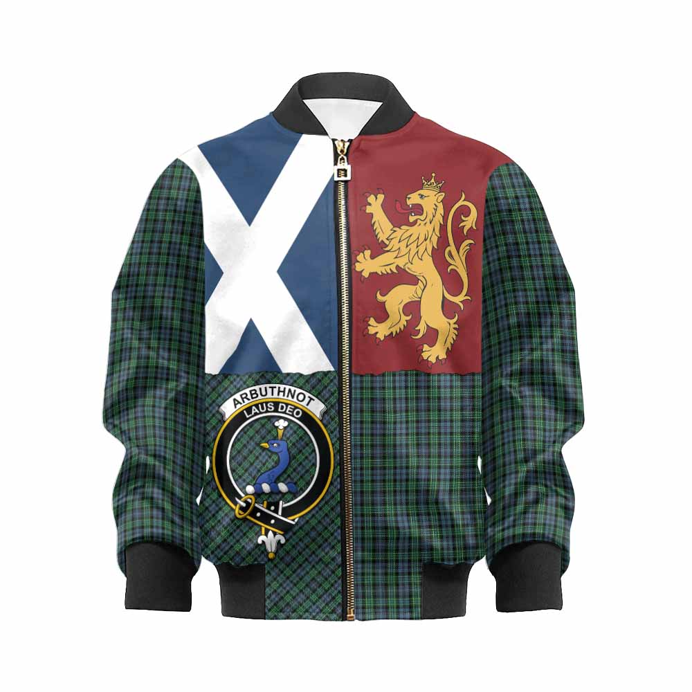 Arbuthnot Crest Tartan Kid Bomber Jacket with Lion Rampant Saltire Style - Tartan Vibes Clothing