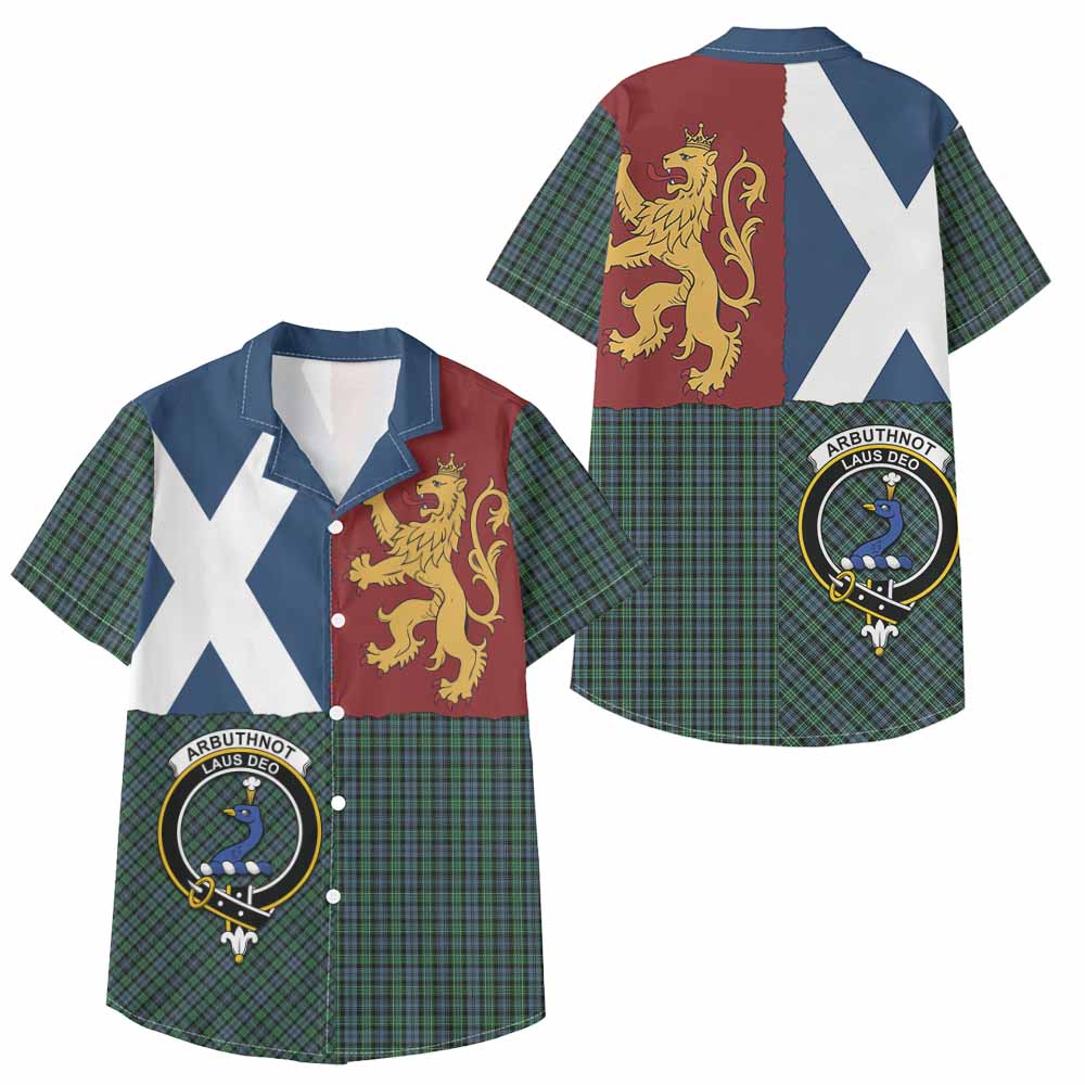 Arbuthnot Crest Tartan Kid Hawaiian Shirt with Lion Rampant Saltire Style - Tartan Vibes Clothing