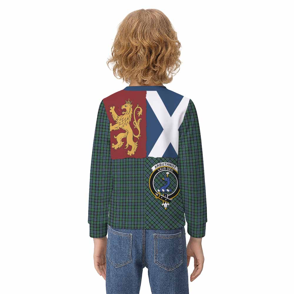 Arbuthnot Crest Tartan Kid Knitted Sweatshirt with Lion Rampant Saltire Style - Tartan Vibes Clothing