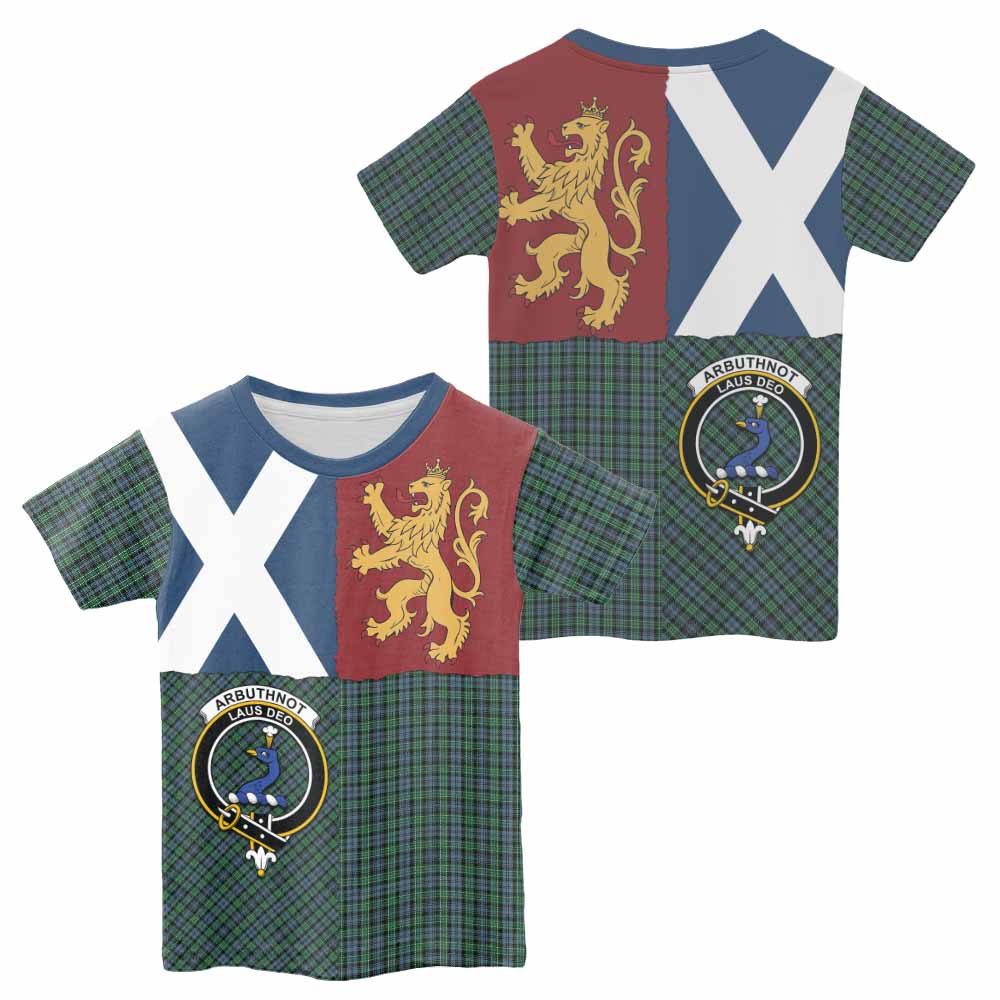 Arbuthnot Crest Tartan Kid T-shirt with Lion Rampant Saltire Style - Tartan Vibes Clothing