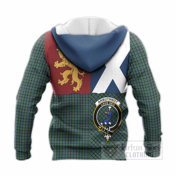 Arbuthnot Crest Tartan Knitted Hoodie with Lion Rampant Saltire Style
