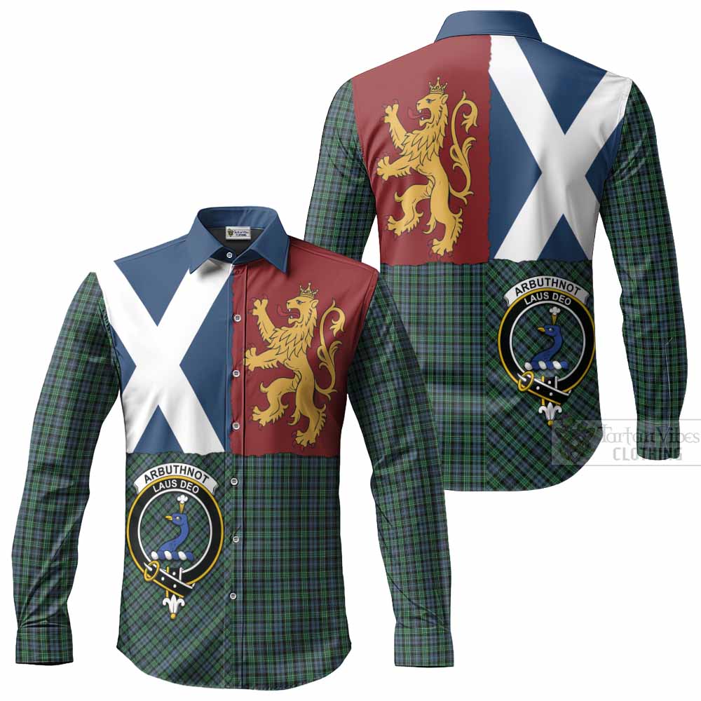 Arbuthnot Crest Tartan Long Sleeve Button Shirts with Lion Rampant Saltire Style