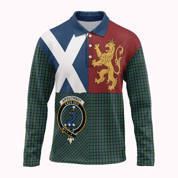 Arbuthnot Crest Tartan Long Sleeve Polo Shirt with Lion Rampant Saltire Style