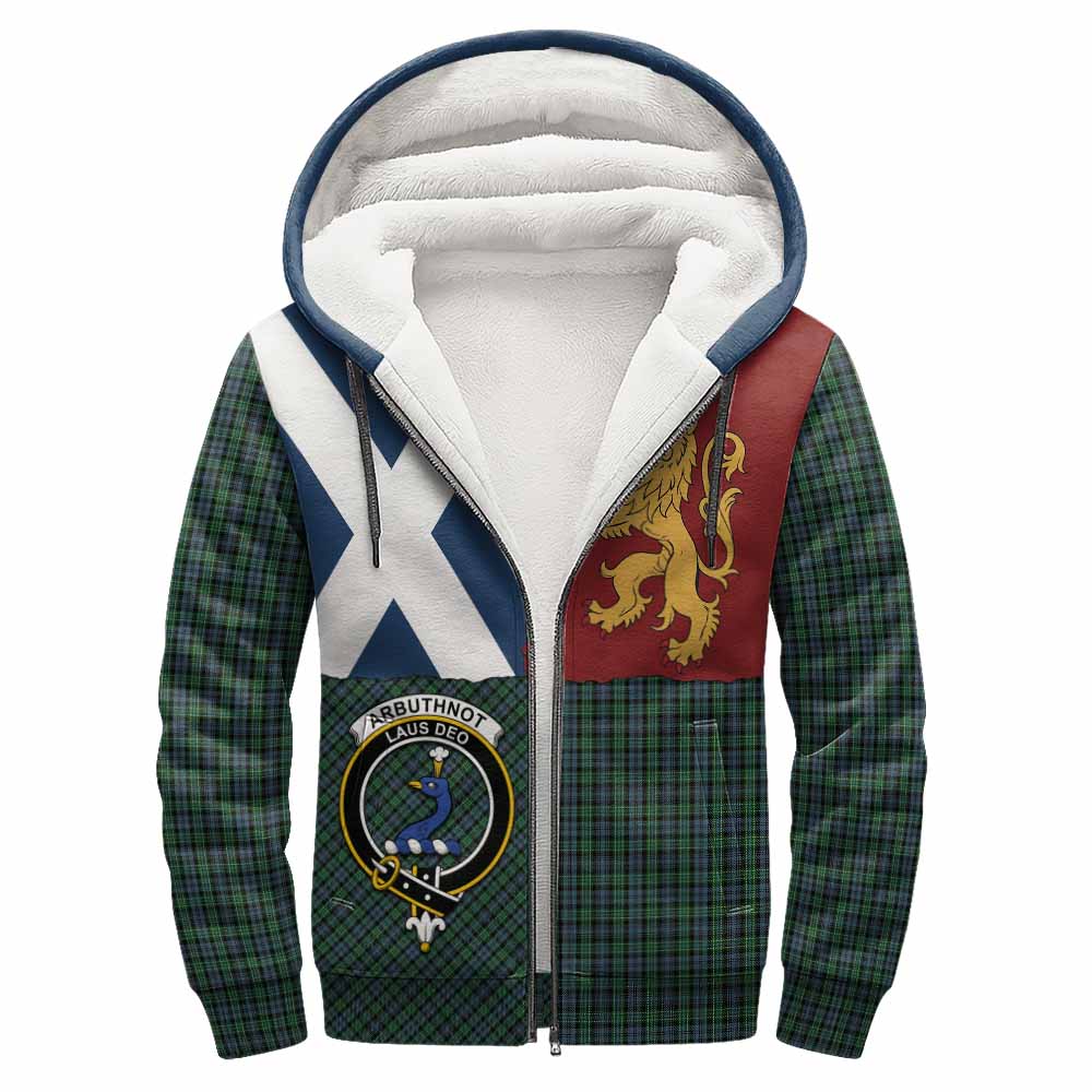 Arbuthnot Crest Tartan Sherpa Hoodie with Lion Rampant Saltire Style