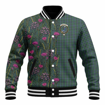 Arbuthnot Family Crest Tartan Baseball Jacket Scottish Thistle Flower Pattern Half Style - Tartan Vibes Clothing