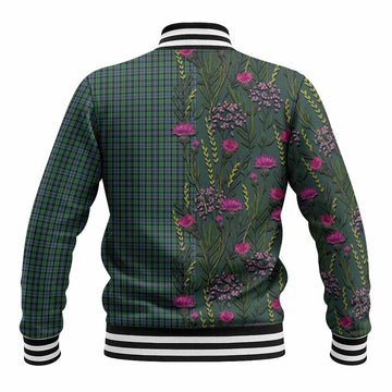 Arbuthnot Family Crest Tartan Baseball Jacket Scottish Thistle Flower Pattern Half Style - Tartan Vibes Clothing