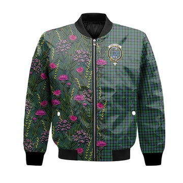 Arbuthnot Family Crest Tartan Bomber Jacket Scottish Thistle Flower Pattern Half Style - Tartan Vibes Clothing