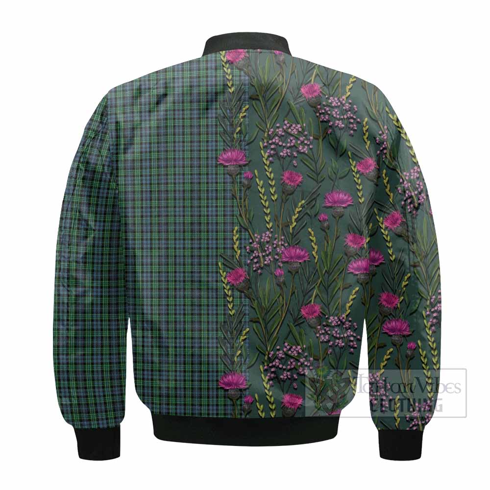 Arbuthnot Family Crest Tartan Bomber Jacket Scottish Thistle Flower Pattern Half Style - Tartan Vibes Clothing